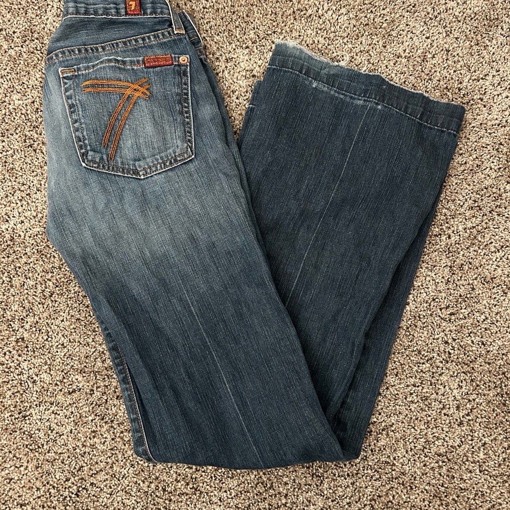7 For All Mankind Blue Flare Wide Leg Jeans